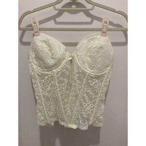 Va Bien Bustier 38D Lacy Strapless Low Back Low Plunge Lacy Cream 2 Extenders